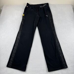 RARE Puma Ferrari Sweatpants Mens XL Black Quilted Side Panel Motorsport Joggers